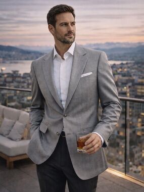 Ermenegildo Zegna Trofeo 600 Gray Pinstripe Sport Coat 44L Silk Wool Blazer